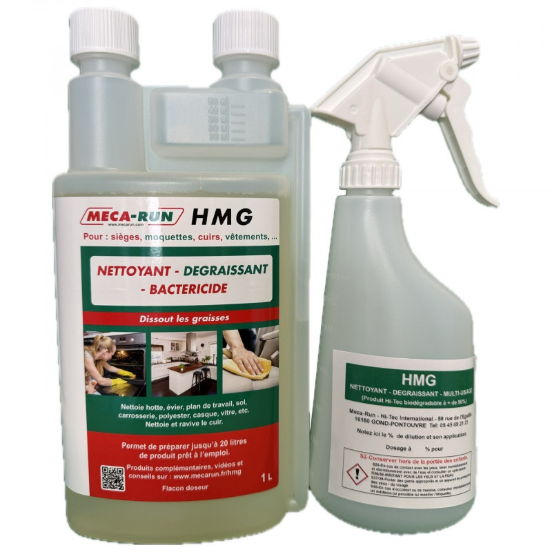 Mecarun - Kit HMG 1L + Pulvérisateur 650ml - Nettoyant Dégraissant Bactéricide Multi-Usages Mecarun - Kit HMG 1L + Pulvérisateur 650ml - Nettoyant Dégraissant Bactéricide Multi-Usages
