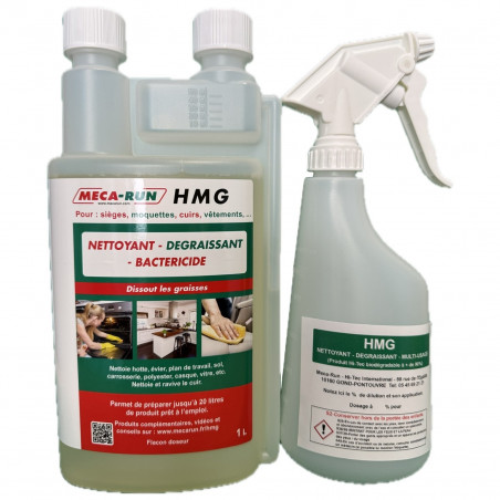 Mecarun - Kit HMG 1L + Pulvérisateur 650ml - Nettoyant Dégraissant Bactéricide Multi-Usages