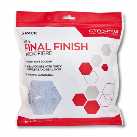 GTechniq MF3 Final Finish Microfibre 3 Pack - Microfibres Premium 500gsm pour Application QD, Cires et Sealants