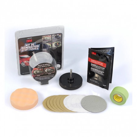 Kit de Rénovation Optiques 3M 39073 - Kit DIY Rénovateur Phares Polycarbonate pour Perceuse