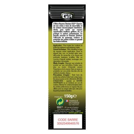 GS27 Efface-Rayures Titanium 150ml - Polish Rénovateur Rayures Superficielles