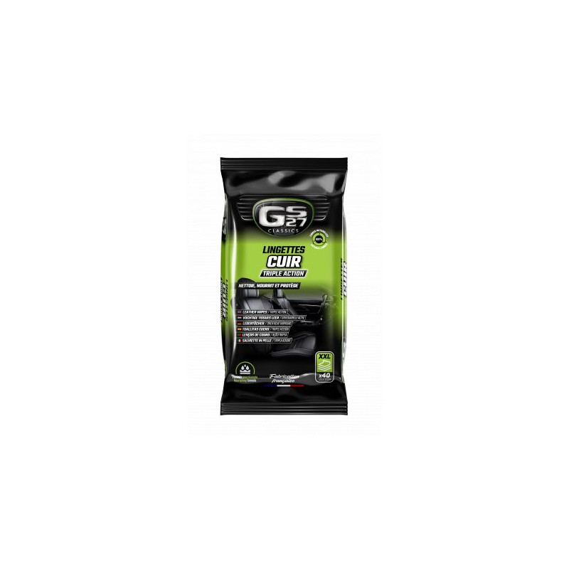 GS27 CLASSICS LINGETTES CUIR TRIPLE ACTION - Nettoyantes et Nourrissantes pour cuir intérieur voiture GS27 CLASSICS LINGETTES CUIR TRIPLE ACTION - Nettoyantes et Nourrissantes pour cuir intérieur voiture
