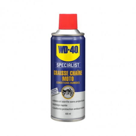 WD 40 SPECIALIST GRAISSE CHAÎNE MOTO CONDITIONS HUMIDES 400ML - Entretien et Protection des Chaines de Motos