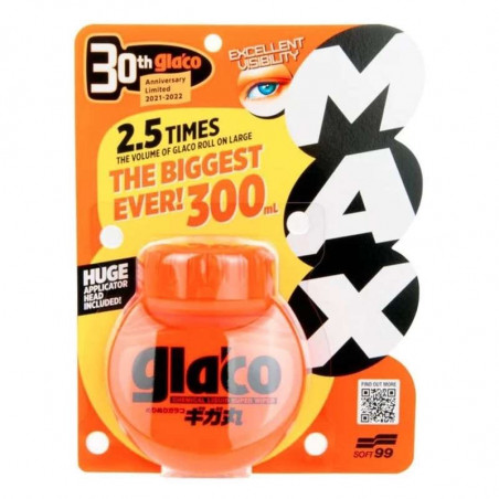 Glaco Roll On Max 300ml - Édition Limitée 30 Ans Traitement Hydrophobe Anti-Pluie Pare-Brise et Vitres de Voiture