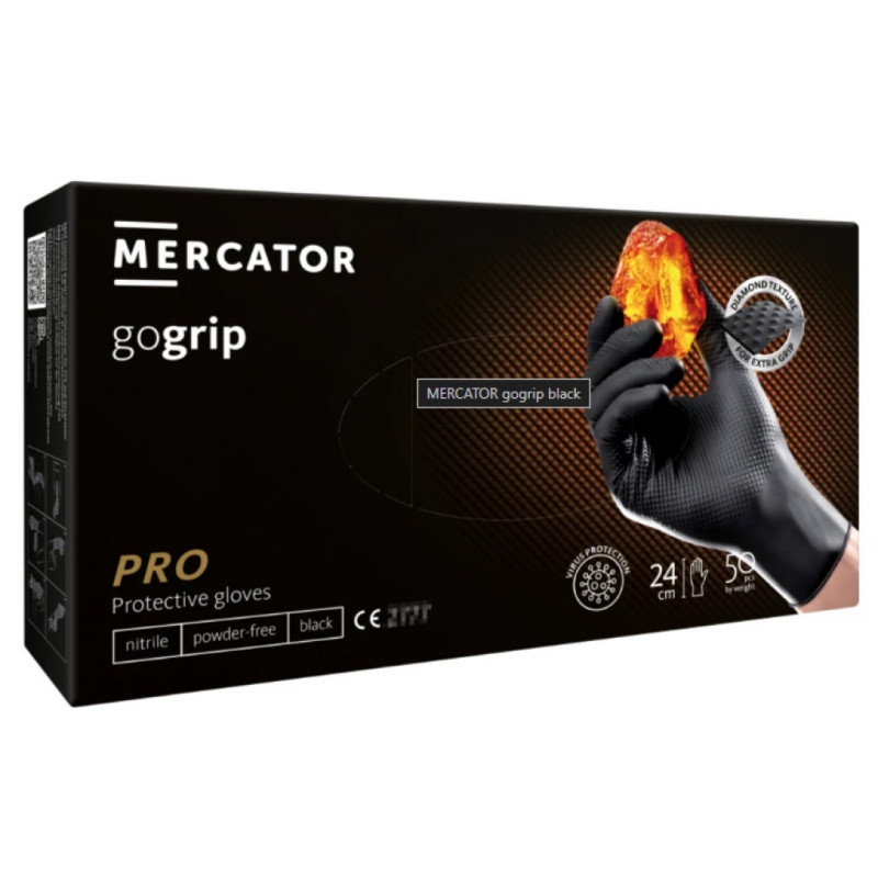 Mercator - GoGrip Black - Résistance niveau 2 - Boîte de 50 gants en nitrile