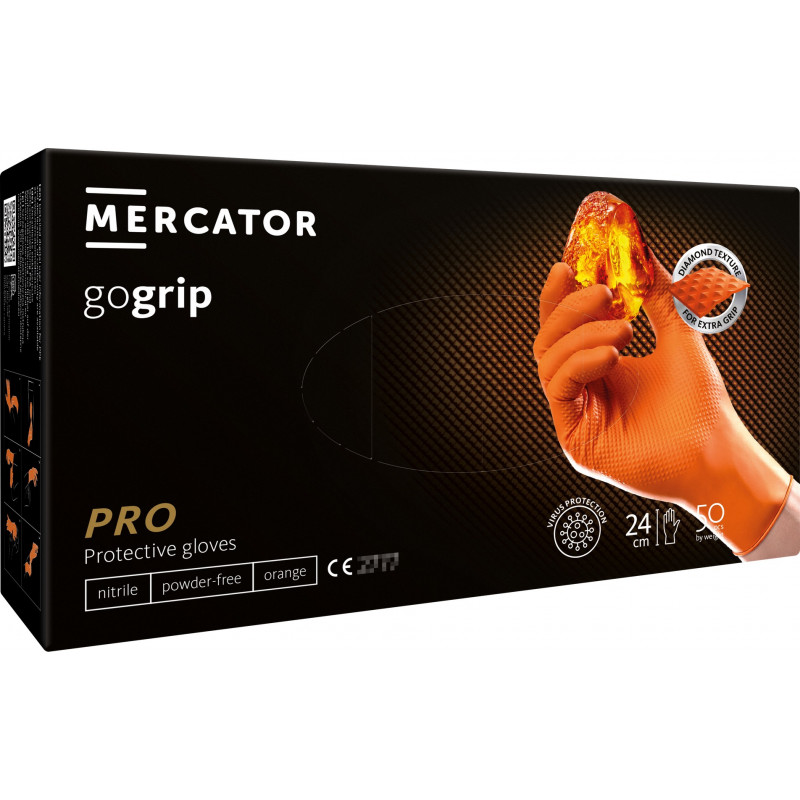 Mercator - GoGrip Orange - Résistance niveau 3 - Boîte de 50 gants en nitrile